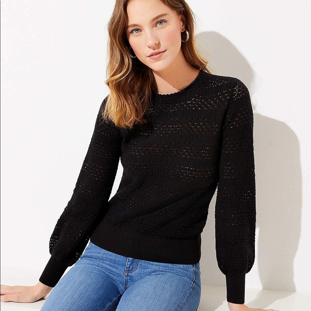NWT The Loft Pointelle Sweater (L) Black